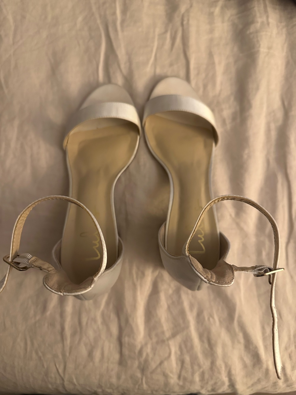 Women's Ankle-Strap Open-Toe Heels in White/sheen — perfect for wedding